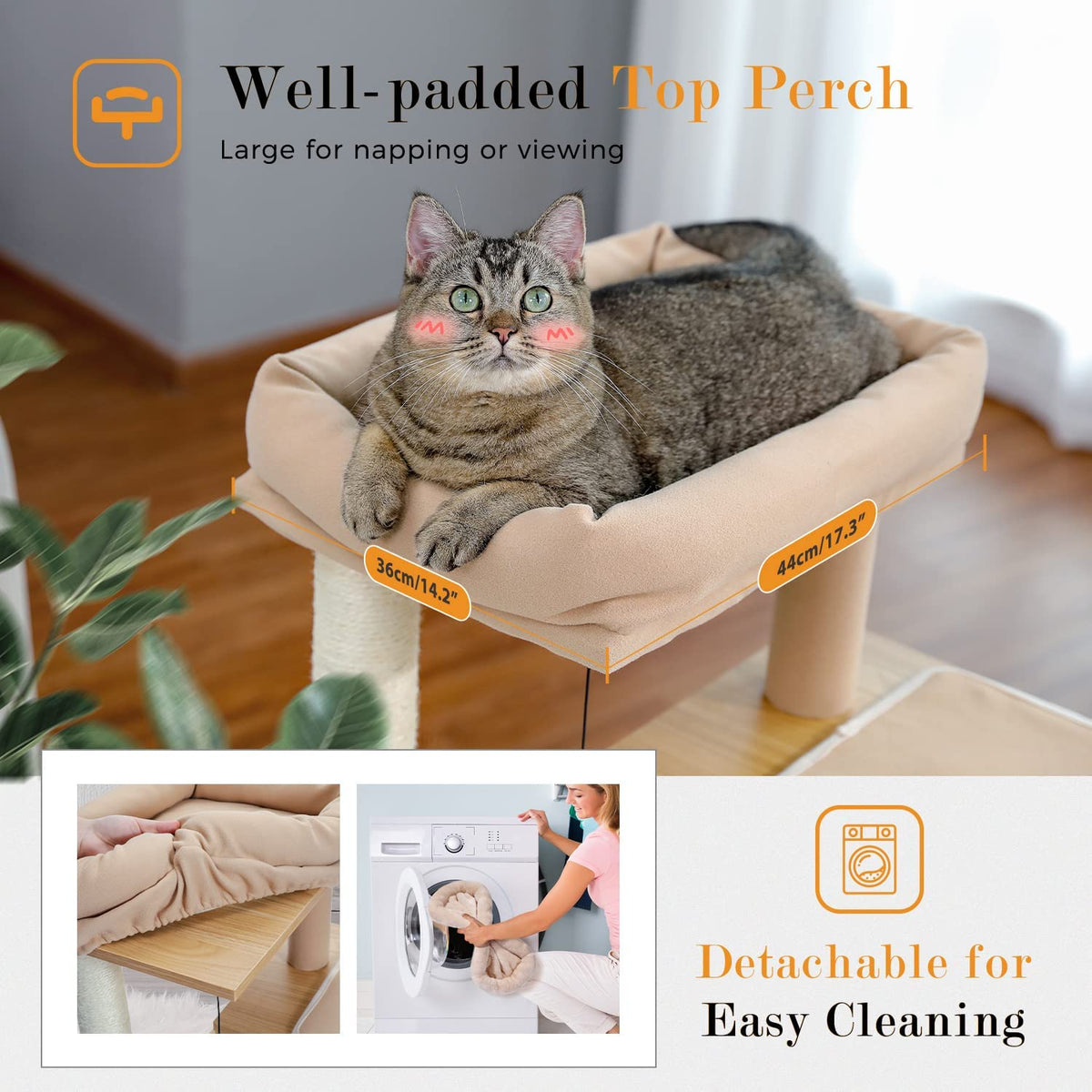 35-Inch Contemporary Cat Tower with Dual Condos for Large Cats, Crafted from Wood