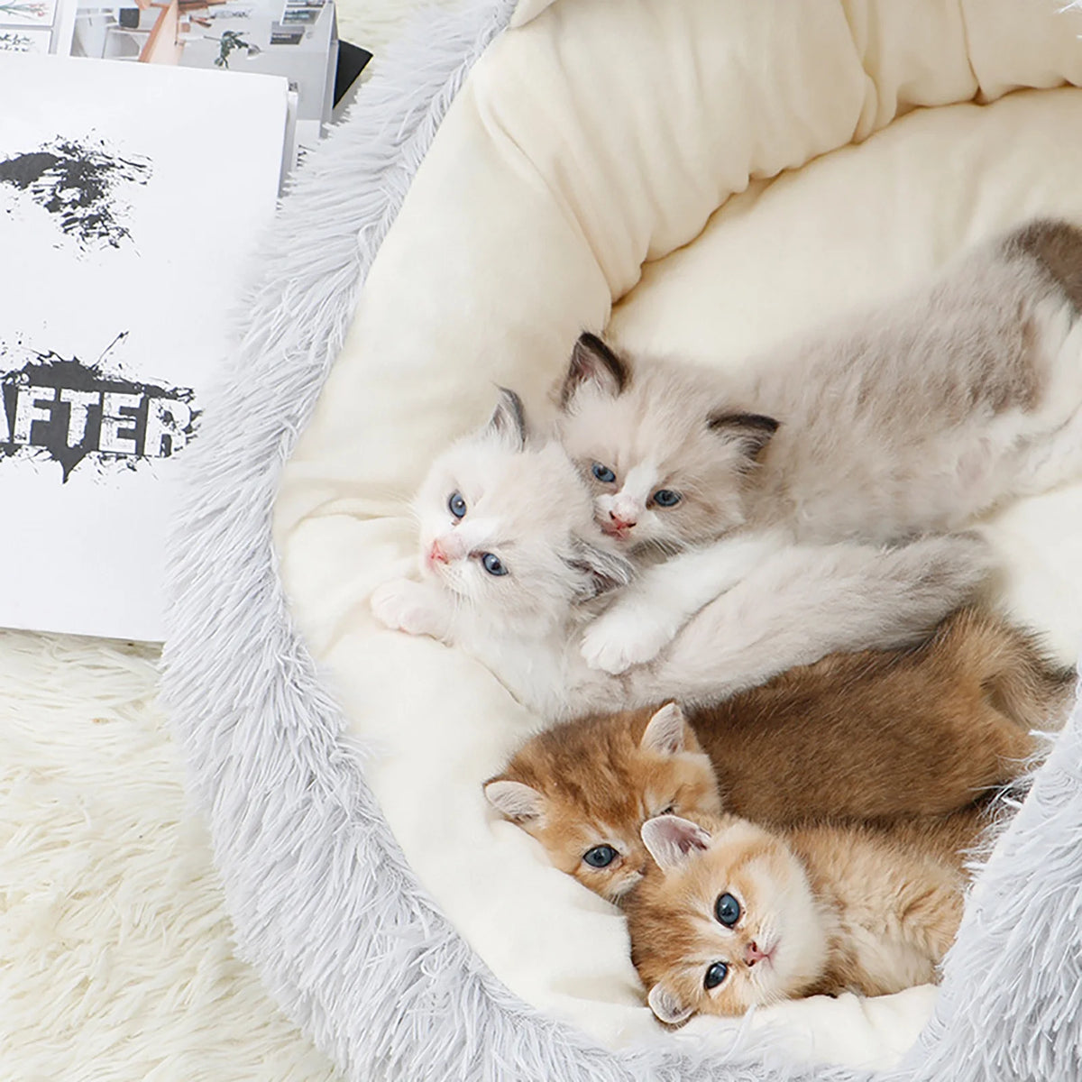 Premium Calming Dog and Cat Hooded Bed with Removable Washable Cover, Round Anti-Slip Faux Fur Design for Small to Medium Pets, Supports Up to 11 lbs