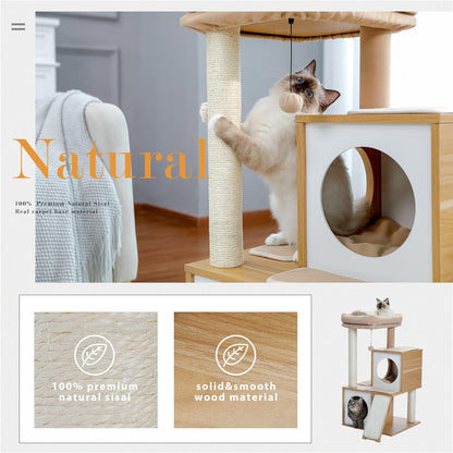 35-Inch Contemporary Cat Tower with Dual Condos for Large Cats, Crafted from Wood