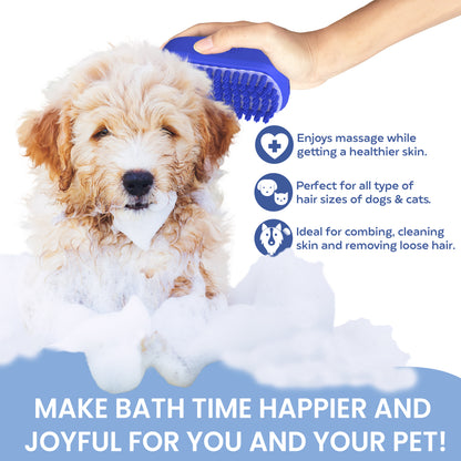 Rubber Dog Bath Scrubber and Grooming Brush with Non-Slip Grip, Blue