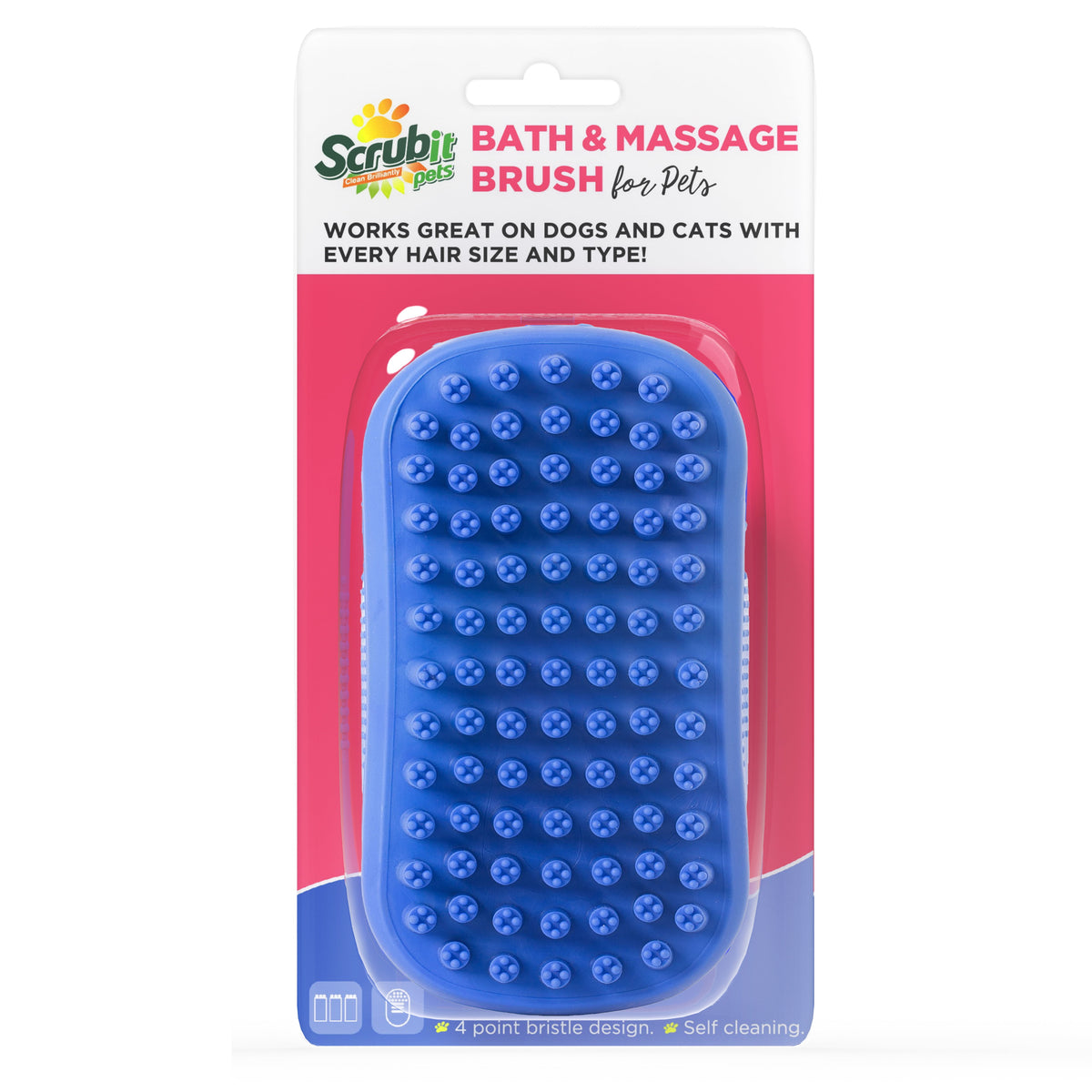 Rubber Dog Bath Scrubber and Grooming Brush with Non-Slip Grip, Blue