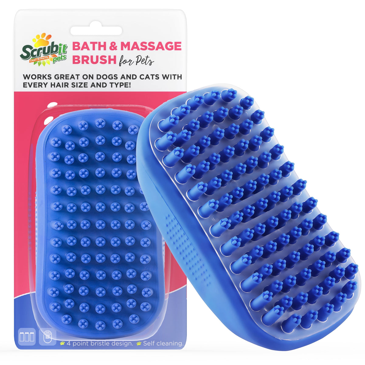 Rubber Dog Bath Scrubber and Grooming Brush with Non-Slip Grip, Blue