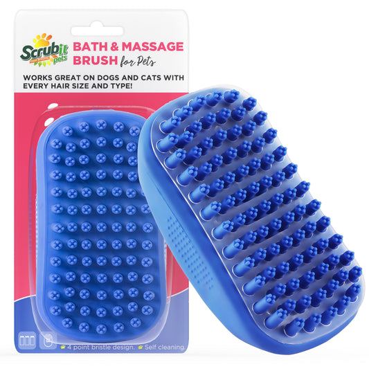 Rubber Dog Bath Scrubber and Grooming Brush with Non-Slip Grip, Blue