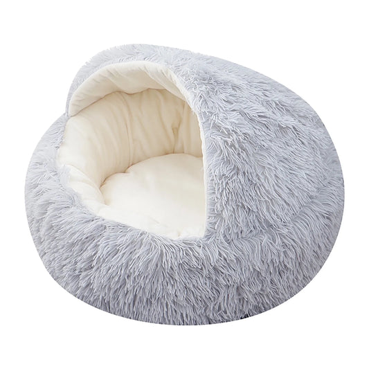 Premium Calming Dog and Cat Hooded Bed with Removable Washable Cover, Round Anti-Slip Faux Fur Design for Small to Medium Pets, Supports Up to 11 lbs