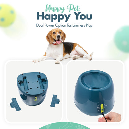 Automatic Dog Ball Launcher - Interactive Fetch Machine for Small to Medium Dogs, Includes 6 Latex Balls and Dual Power Supply