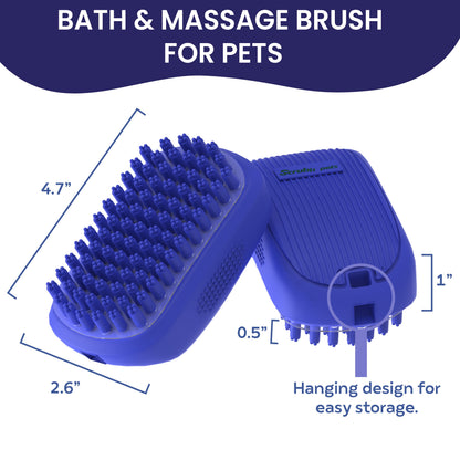 Rubber Dog Bath Scrubber and Grooming Brush with Non-Slip Grip, Blue
