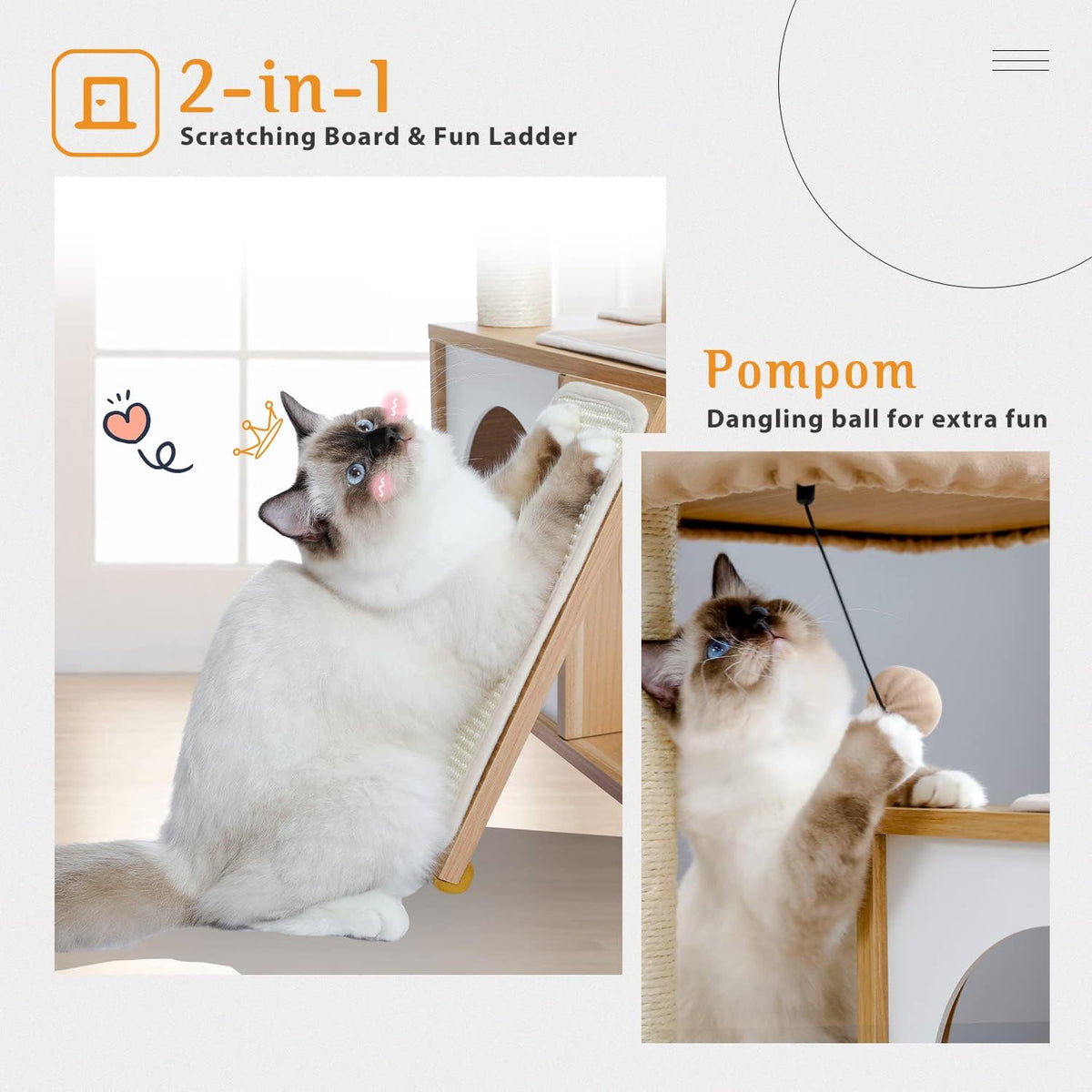 35-Inch Contemporary Cat Tower with Dual Condos for Large Cats, Crafted from Wood